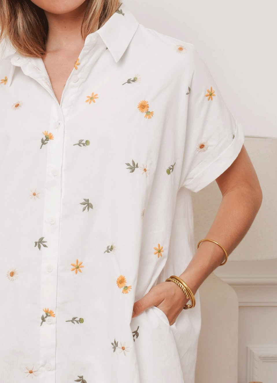 Vestido Camisero Flores Bordadas - Ropa Mujer | Premonición.online