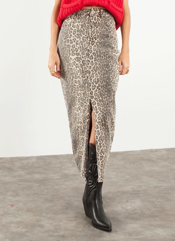 Falda midi leopardo