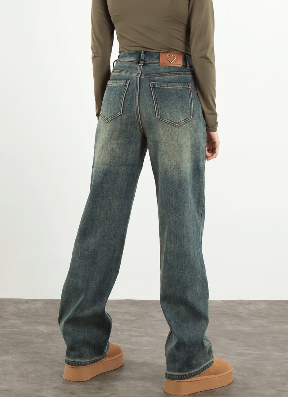 Jeans wide pelo interior