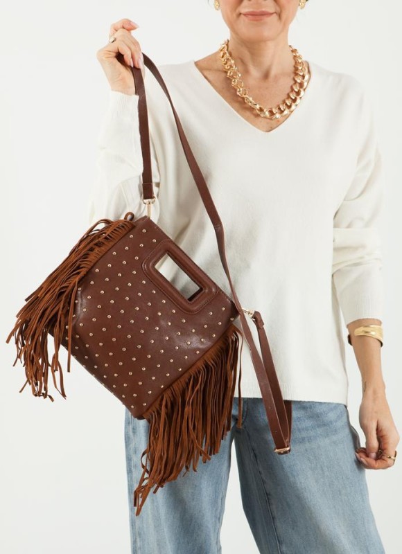 Bolso tachas flecos de ante 