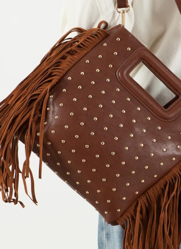Bolso tachas flecos de ante 