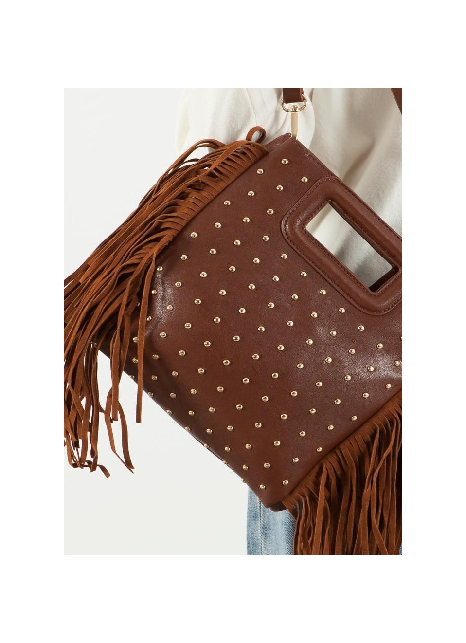 Bolso tachas flecos de ante 