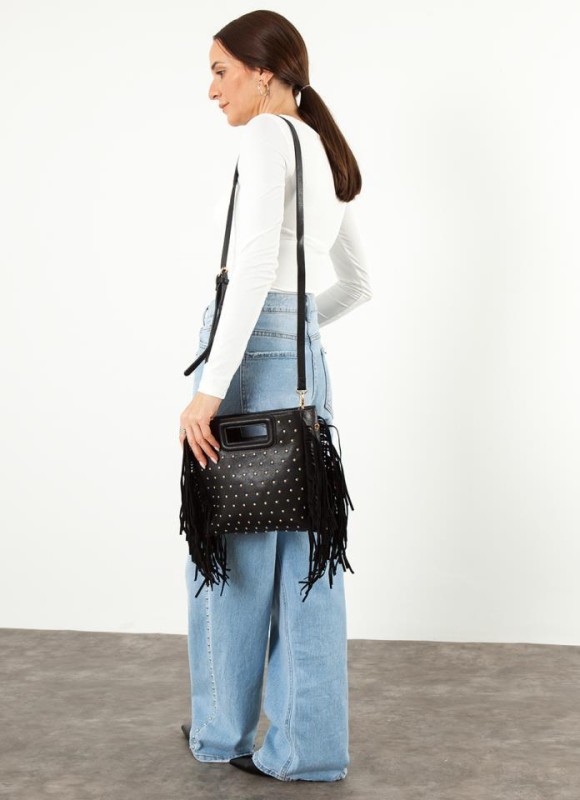 Bolso tachas flecos de ante 
