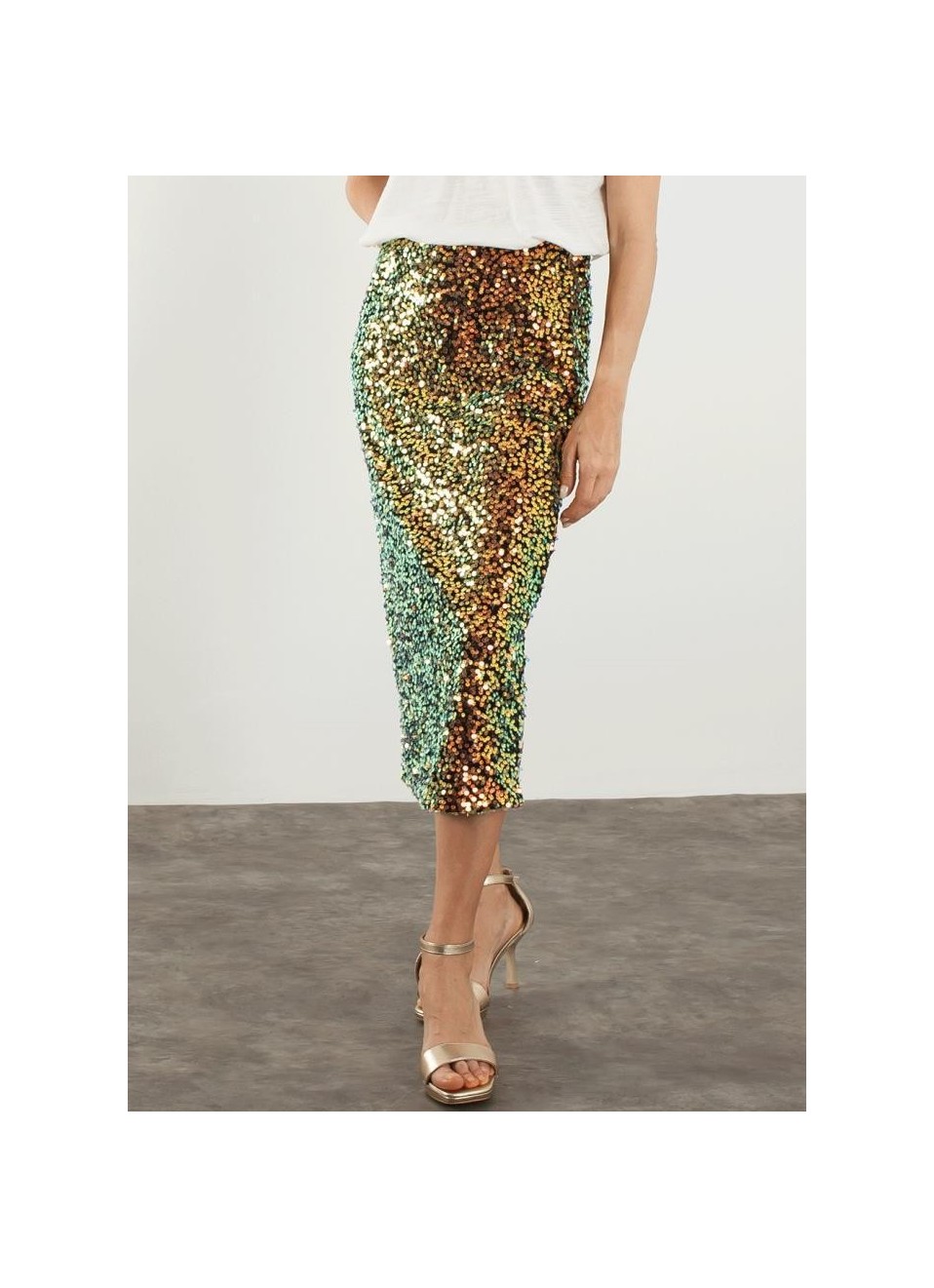 Falda midi lentejuelas
