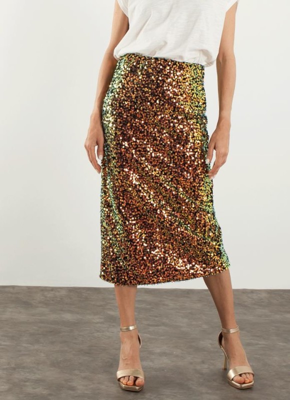 Falda midi lentejuelas