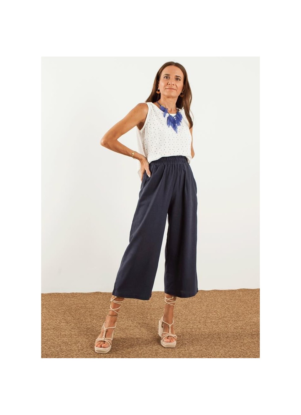 Pantalón culotte lino