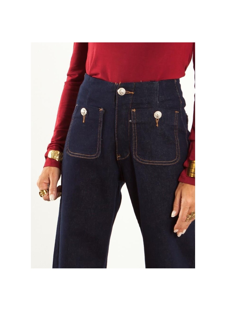 Jeans wide led Bolsillos frontales