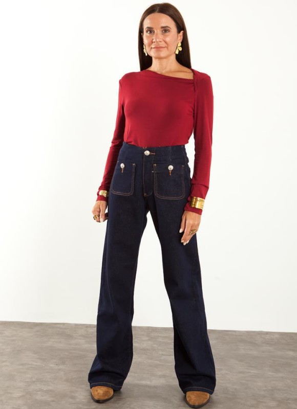 Jeans wide led Bolsillos frontales