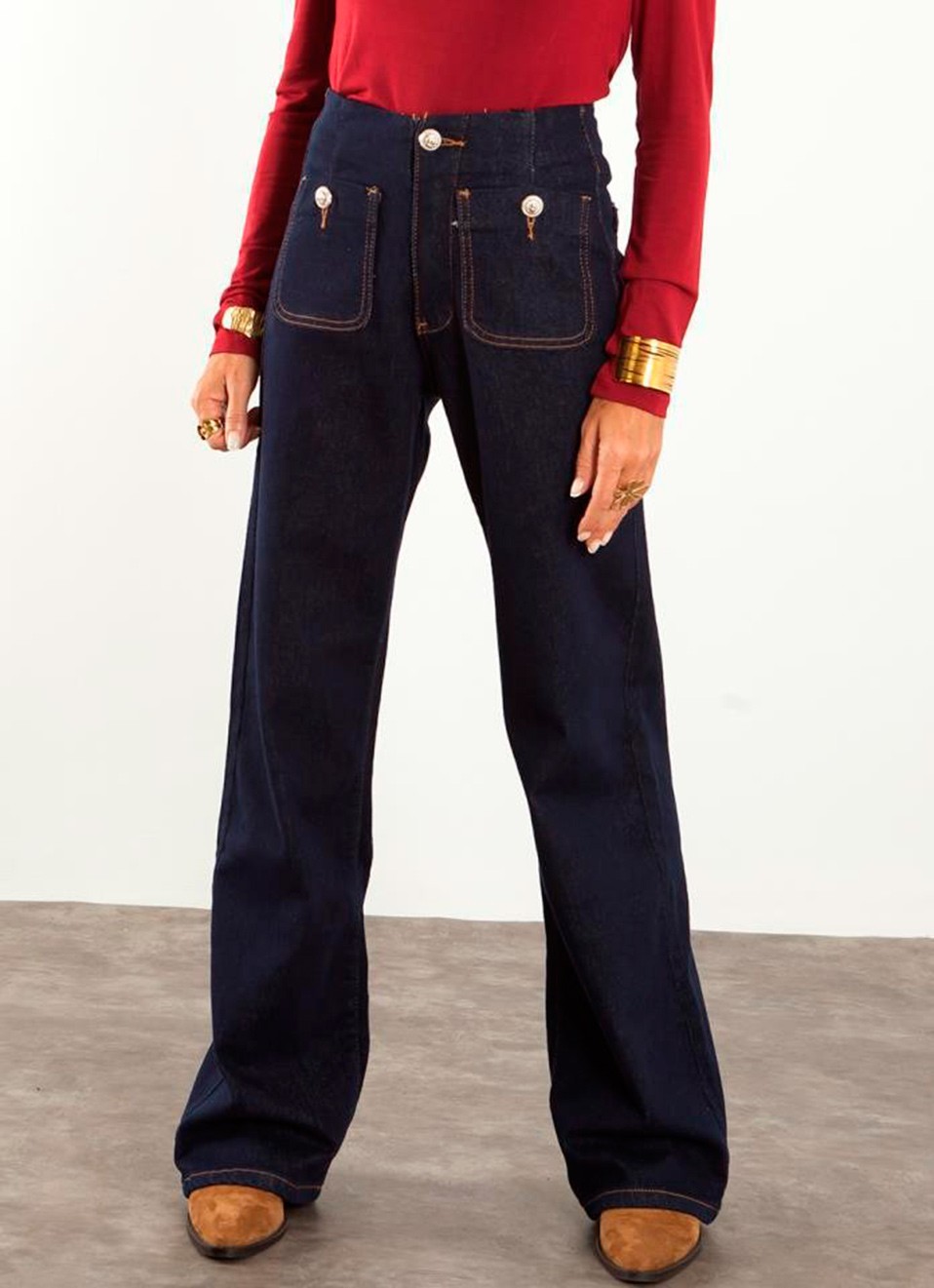 Jeans wide led Bolsillos frontales