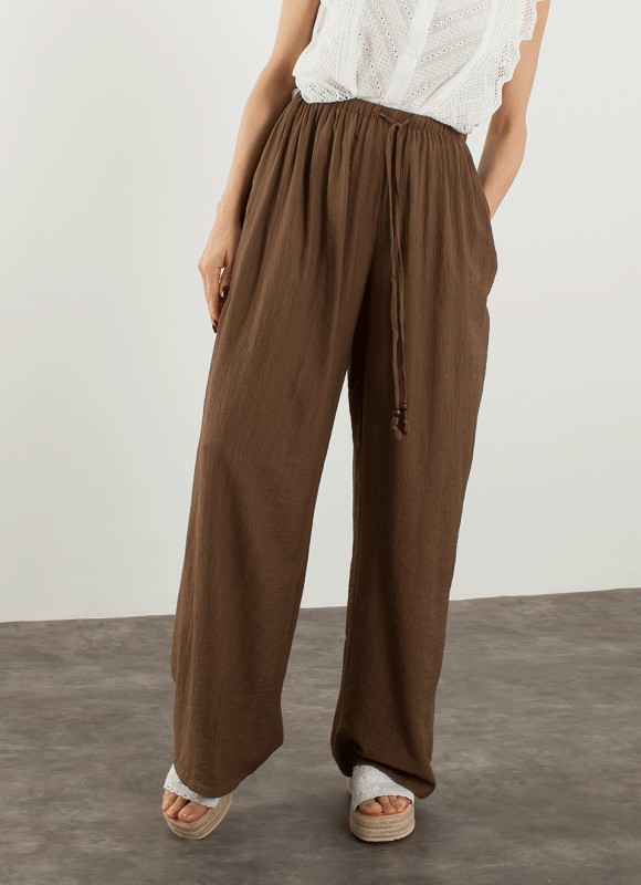 Pantalón Fluido Mujer, Verde, Blanco y Marrón | Premonición.online