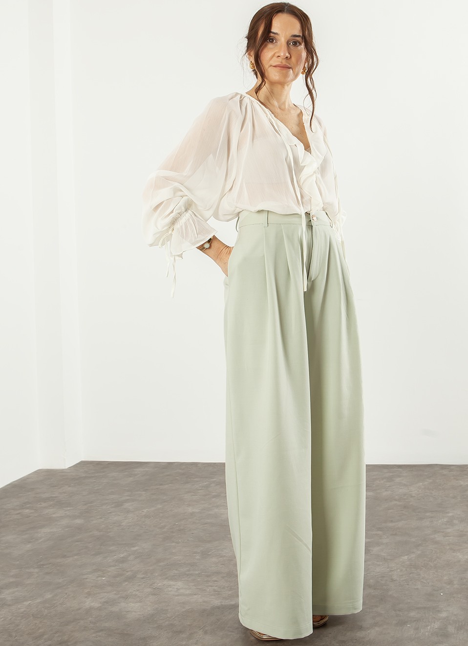 Pantalón Vestir Palazzo Azul y Verde | Premonición.online