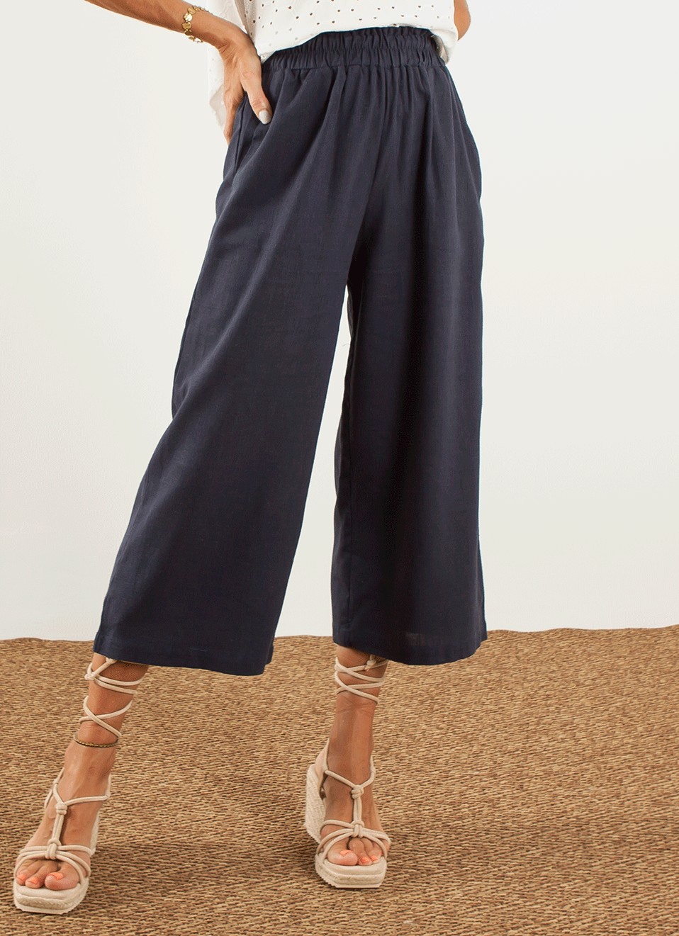 Pantalón Lino Culotte Marino a 16€ | Premonición.online
