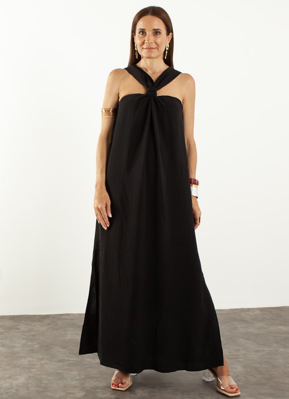 Vestido Cuello Halter Pistacho y Negro | Premonición.online