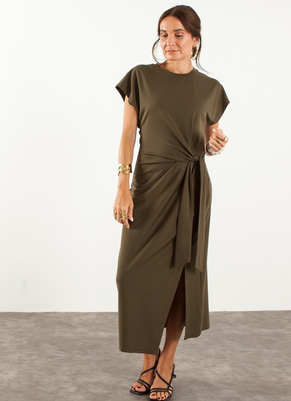 Vestido Largo Ajustado Nudo Manga Corta | Moda Mujer Premonición