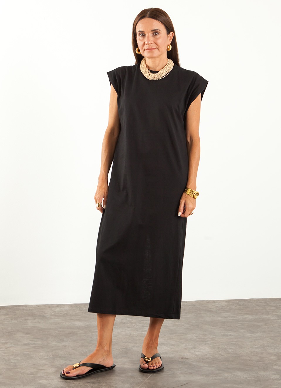 Vestido Largo Recto Manga Corta | Moda Mujer Premonición