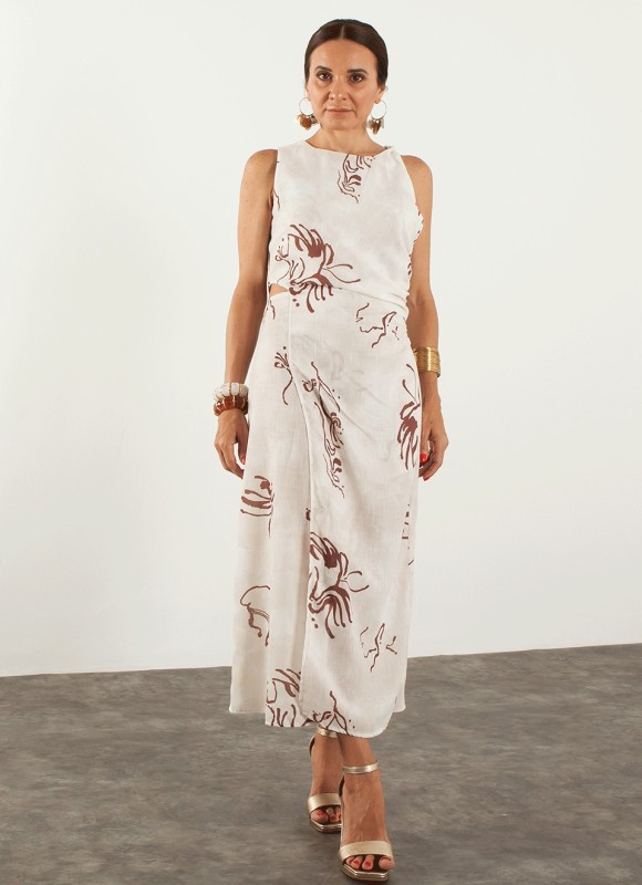Vestido Largo Verano Estampado Marrón | Moda Mujer Premonición