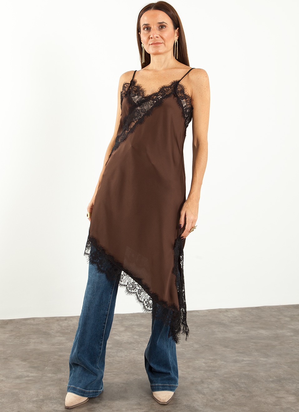 Vestido Lencero Negro y Marrón | Moda Mujer Premonición