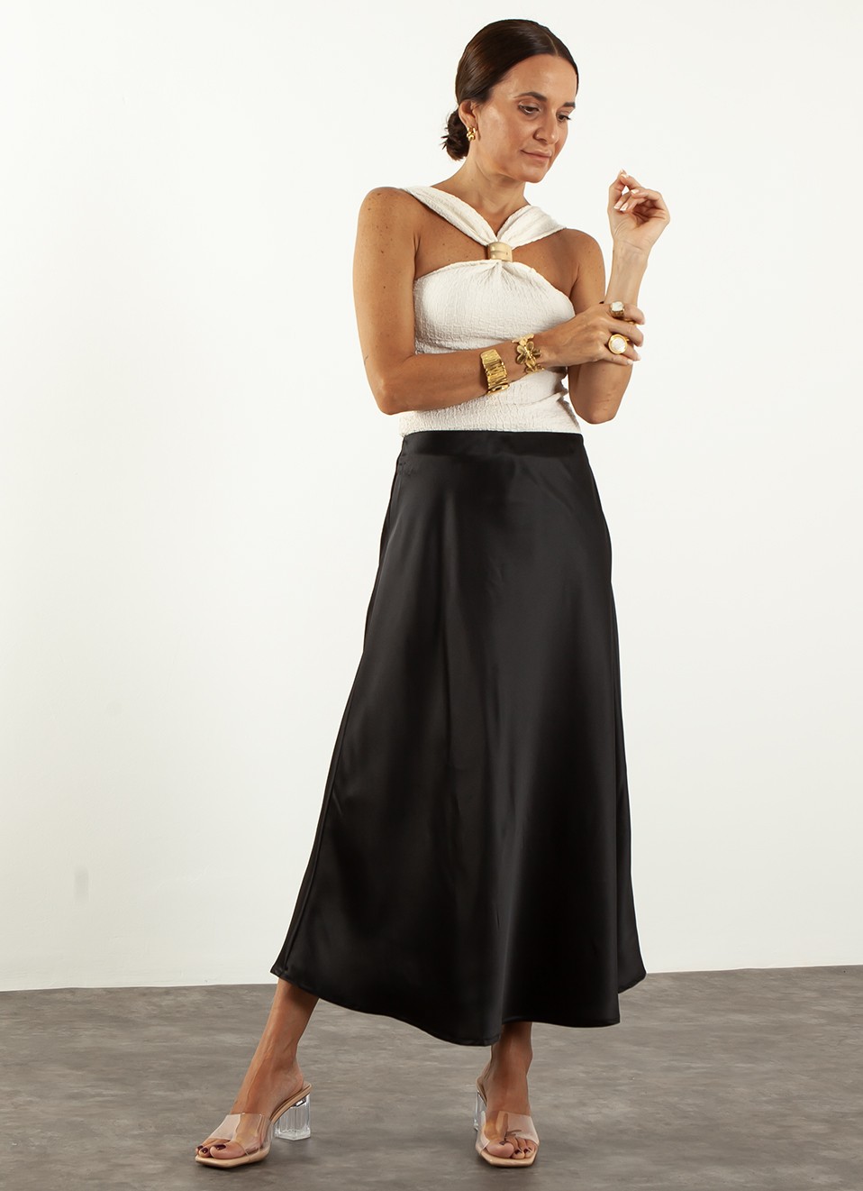 Falda midi saten