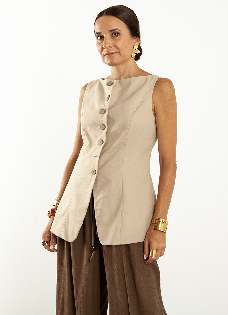 Chaleco Largo Marrón y Beige 30€ | Premonición.online