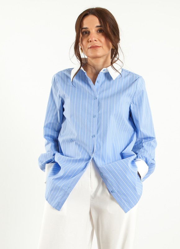 Camisa Rayas Azul Mujer | Imperdible Puños | Premonición.online