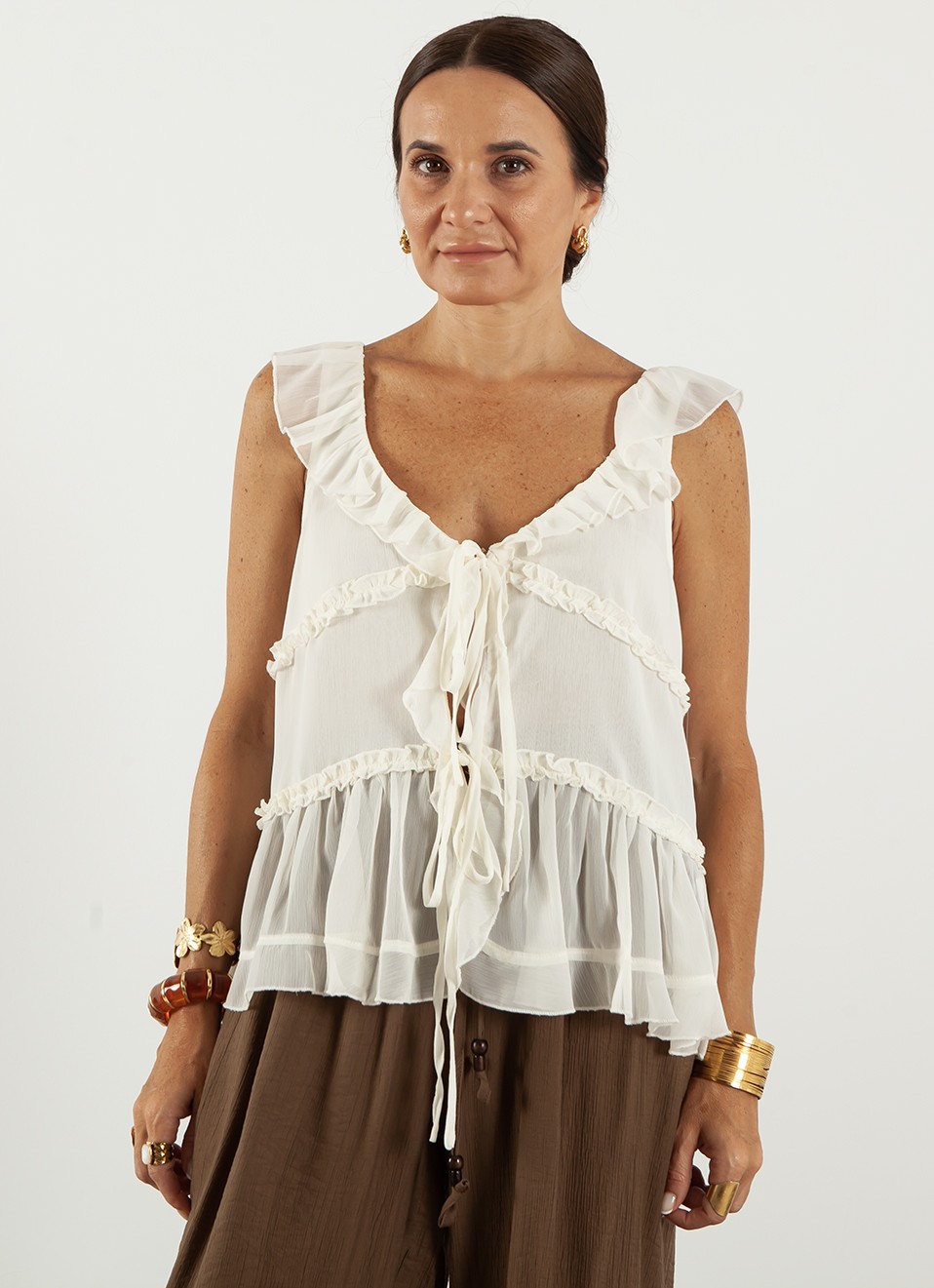 Blusa Tirantes Volantes Mujer | Color Mantequilla | Premonición.online
