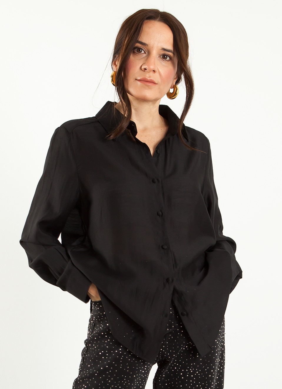 Camisa Negra Glitter Mujer | Moda Femenina | Premonición.online