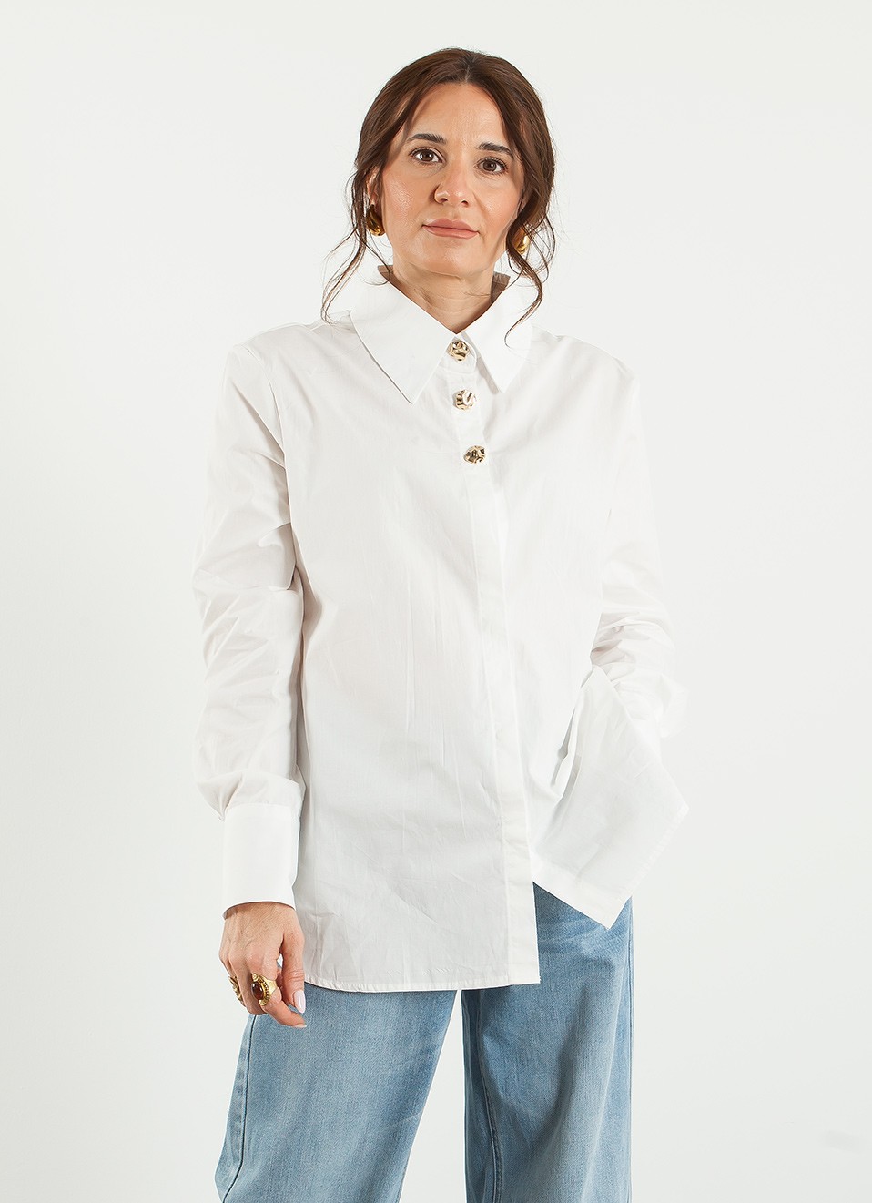 Camisa Blanca 100% Algodón Mujer Botones Dorados | Premonición.online