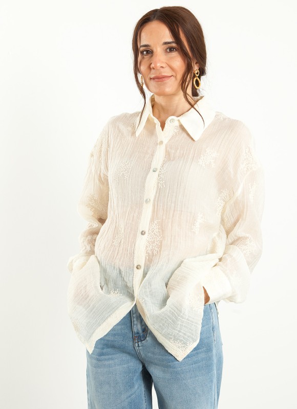 Camisa Mantequilla Bordada Mujer Transparente | Premonición.online