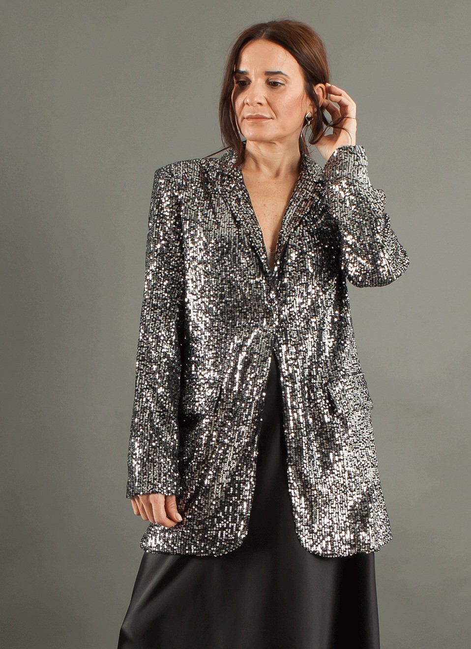 Blazer Lentejuelas Plata Mujer | Premonición.online
