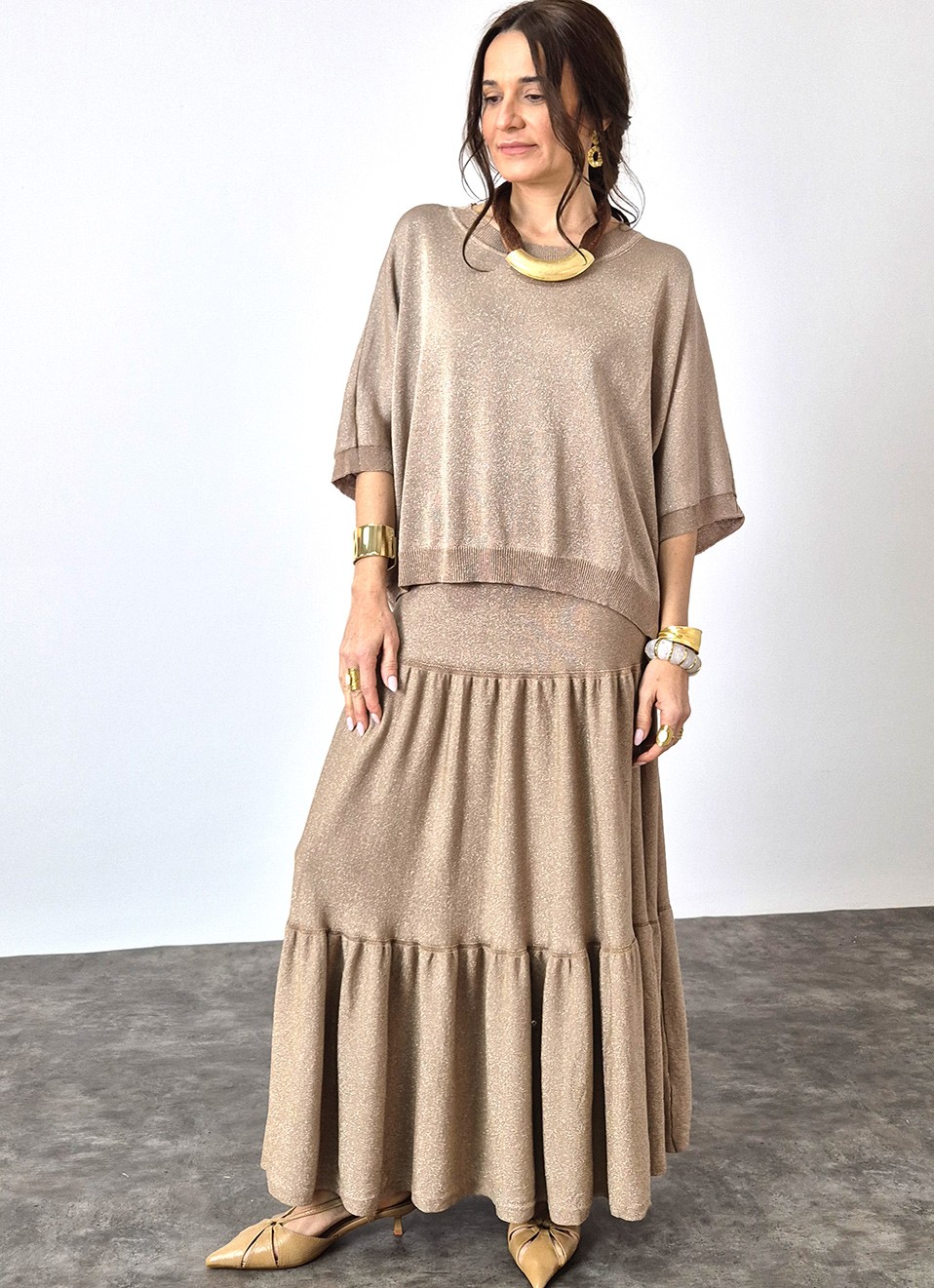 Conjunto Falda Larga y Jersey Glitter Mujer | Premonición.online