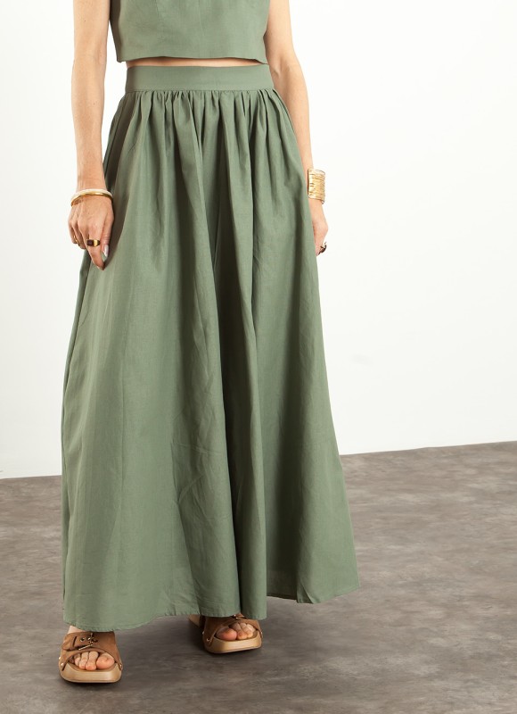 Falda Larga Verde Oliva y Blanco | Tendencia Nueva Colección Premonicion.online