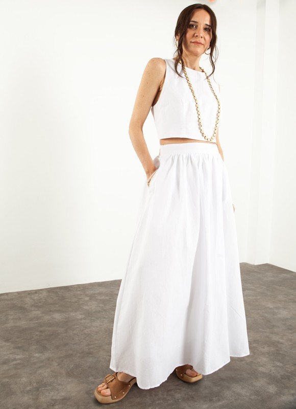 Falda Larga Verde Oliva y Blanco | Tendencia Nueva Colección Premonicion.online