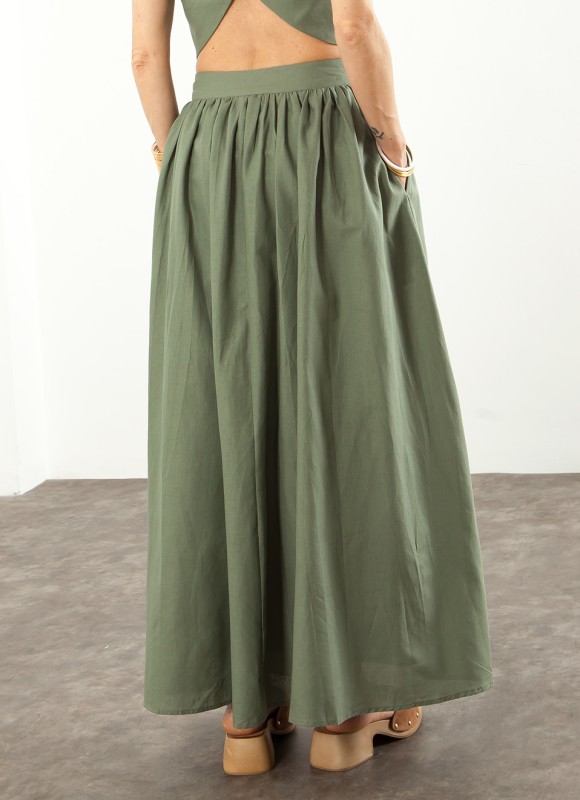 Falda Larga Verde Oliva y Blanco | Tendencia Nueva Colección Premonicion.online
