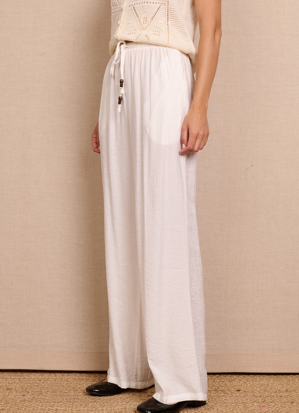 Pantalón Fluido Mujer, Verde, Blanco y Marrón | Premonición.online