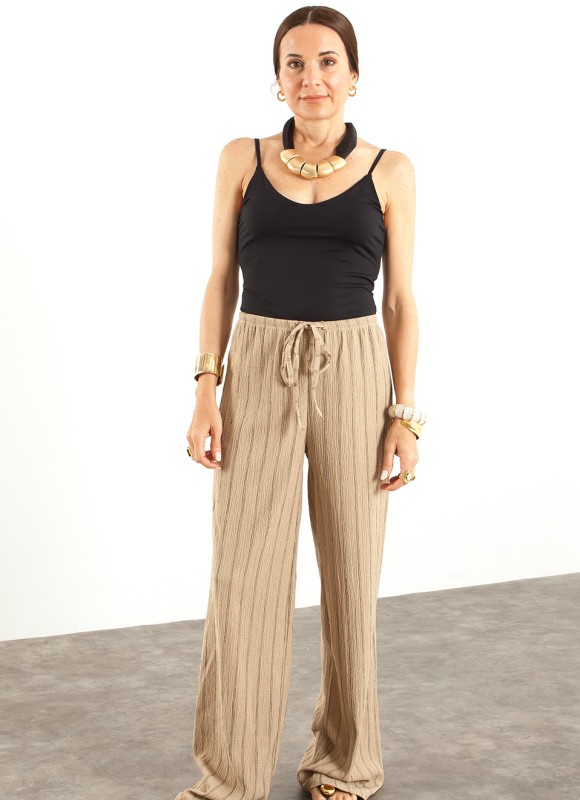 Pantalón Fluido Mujer | Crudo Blanco Camel | Premonición.online