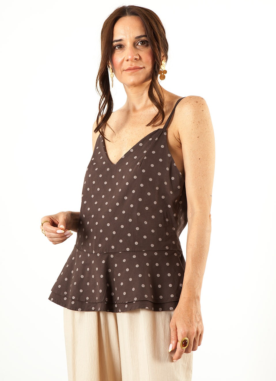 Blusa Tirantes Marrón Lunares Mujer | Moda Femenina | Premonición.online