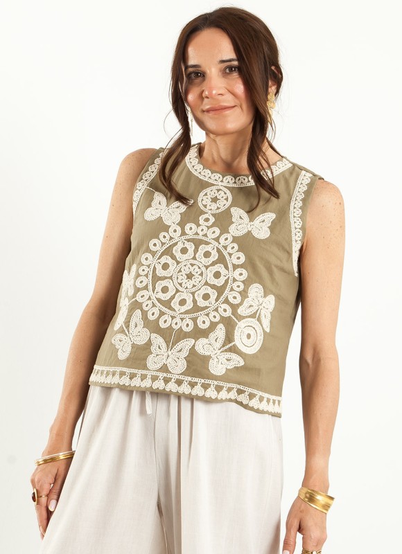 Blusa Sin Mangas Bordada Mujer | Moda Femenina | Premonición.online