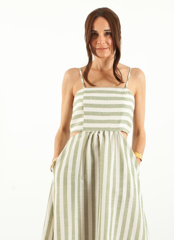 Vestido Largo Tirantes Rayas Verdes Mujer | Premonición.online