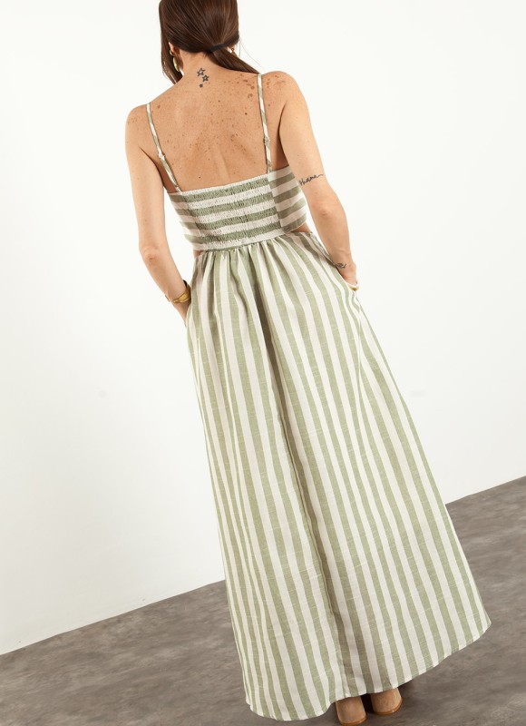Vestido Largo Tirantes Rayas Verdes Mujer | Premonición.online