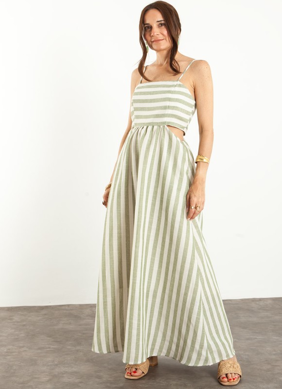 Vestido Largo Tirantes Rayas Verdes Mujer | Premonición.online