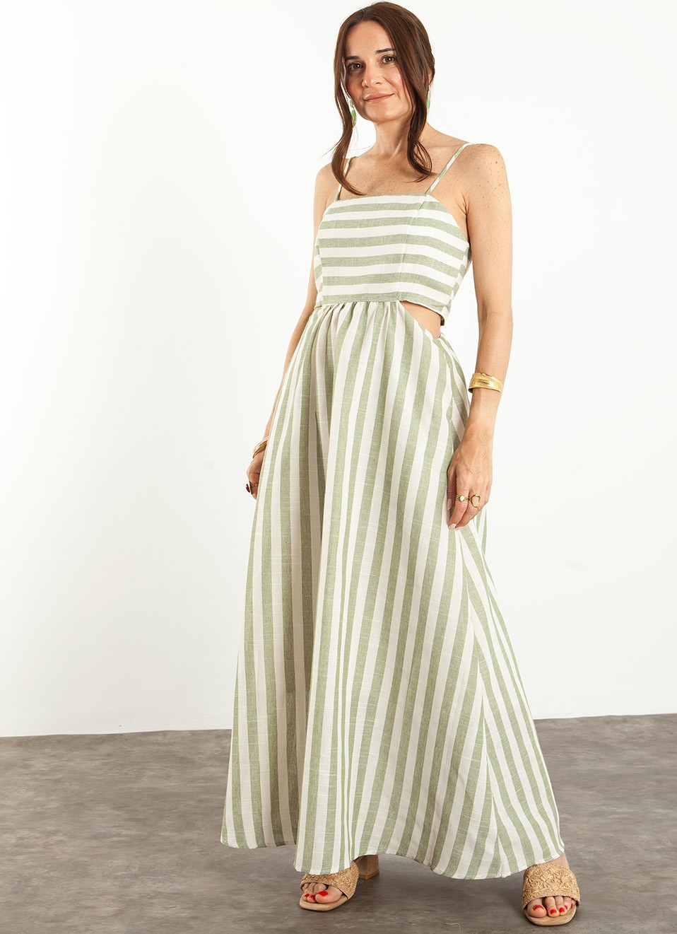 Vestido Largo Tirantes Rayas Verdes Mujer | Premonición.online
