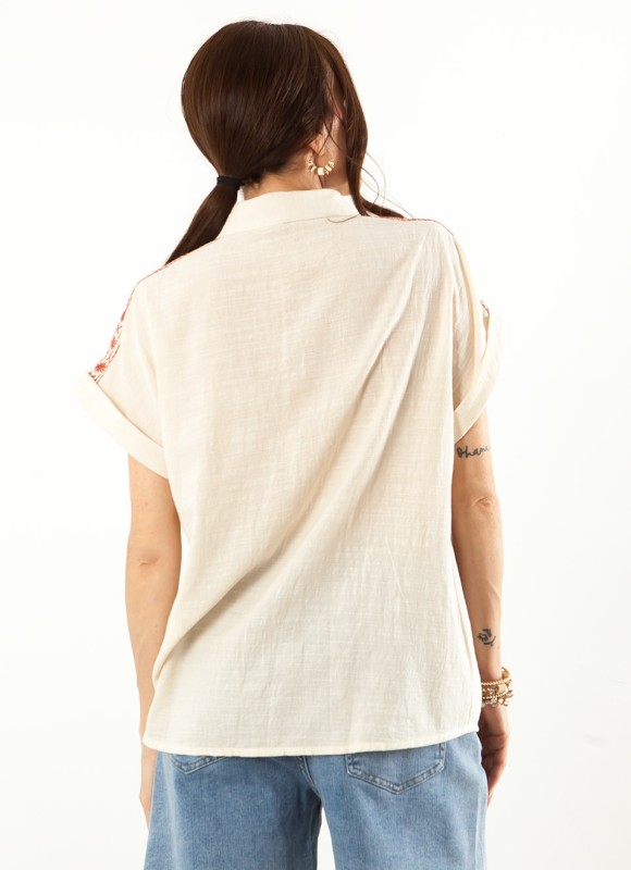 Camisa Bordada Manga Corta Mujer | Moda Femenina | Premonición.online