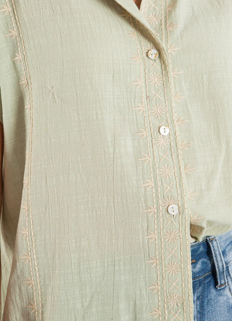 Camisa Bordada Manga Corta Mujer | Moda Femenina | Premonición.online
