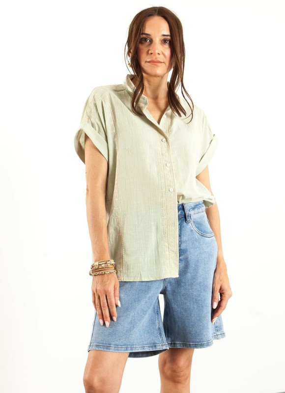 Camisa Bordada Manga Corta Mujer | Moda Femenina | Premonición.online