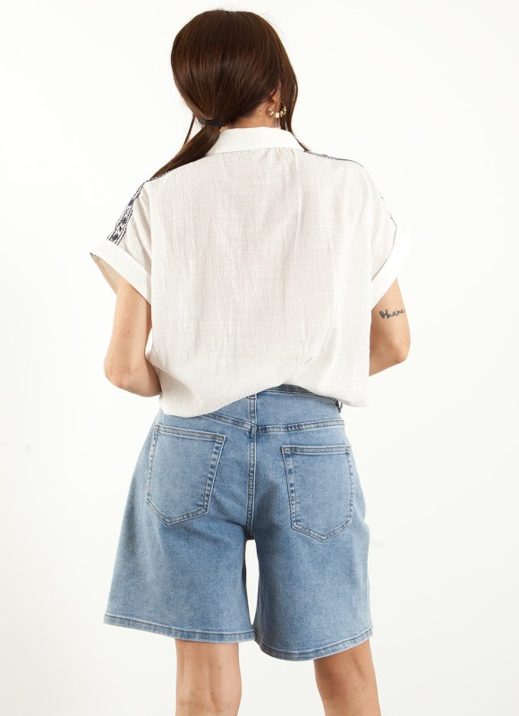 Camisa Bordada Manga Corta Mujer | Moda Femenina | Premonición.online