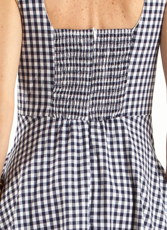 Vestido Evase Vichy Azul Marino Mujer | Premonición.online