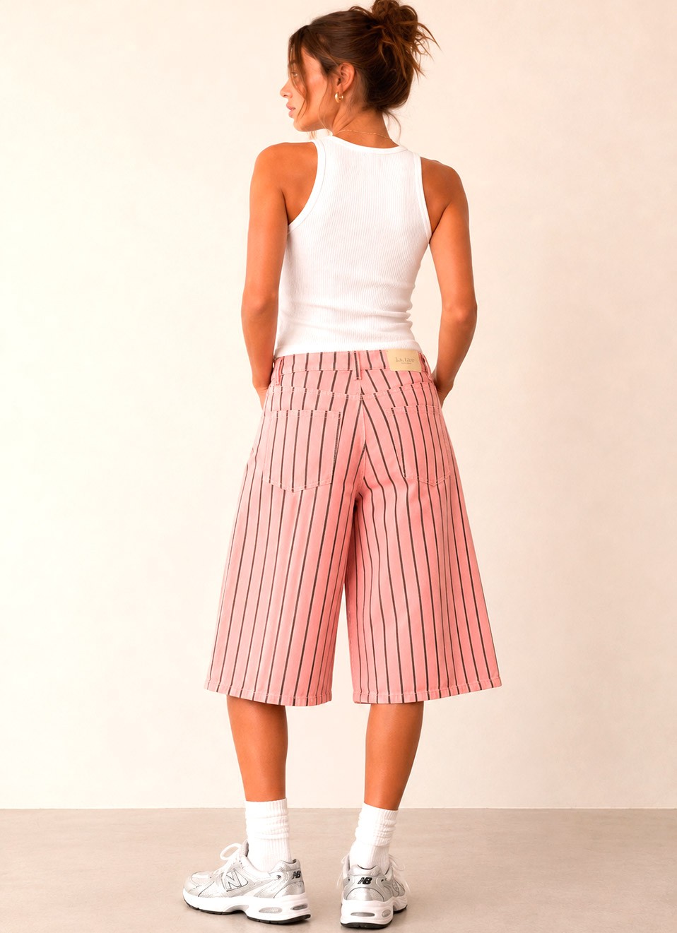 Bermuda Vaquera Rayas Mujer | Rosa y Marrón | Premonición.online