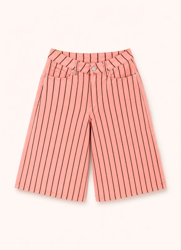 Bermuda Vaquera Rayas Mujer | Rosa y Marrón | Premonición.online