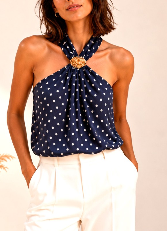 Blusa Lunares Cuello Halter Mujer | Moda Verano | Premonición.online