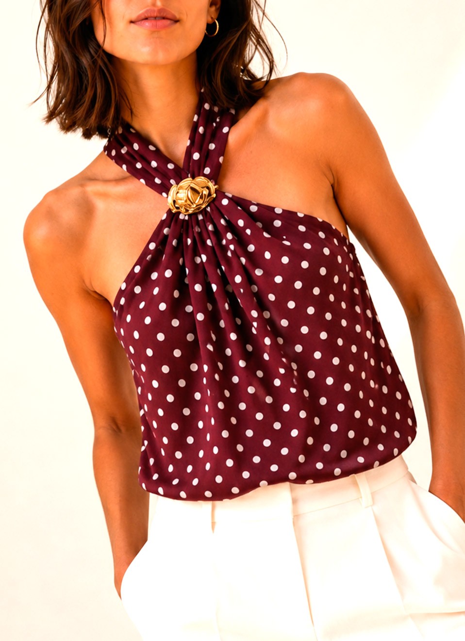 Blusa Lunares Cuello Halter Mujer | Moda Verano | Premonición.online